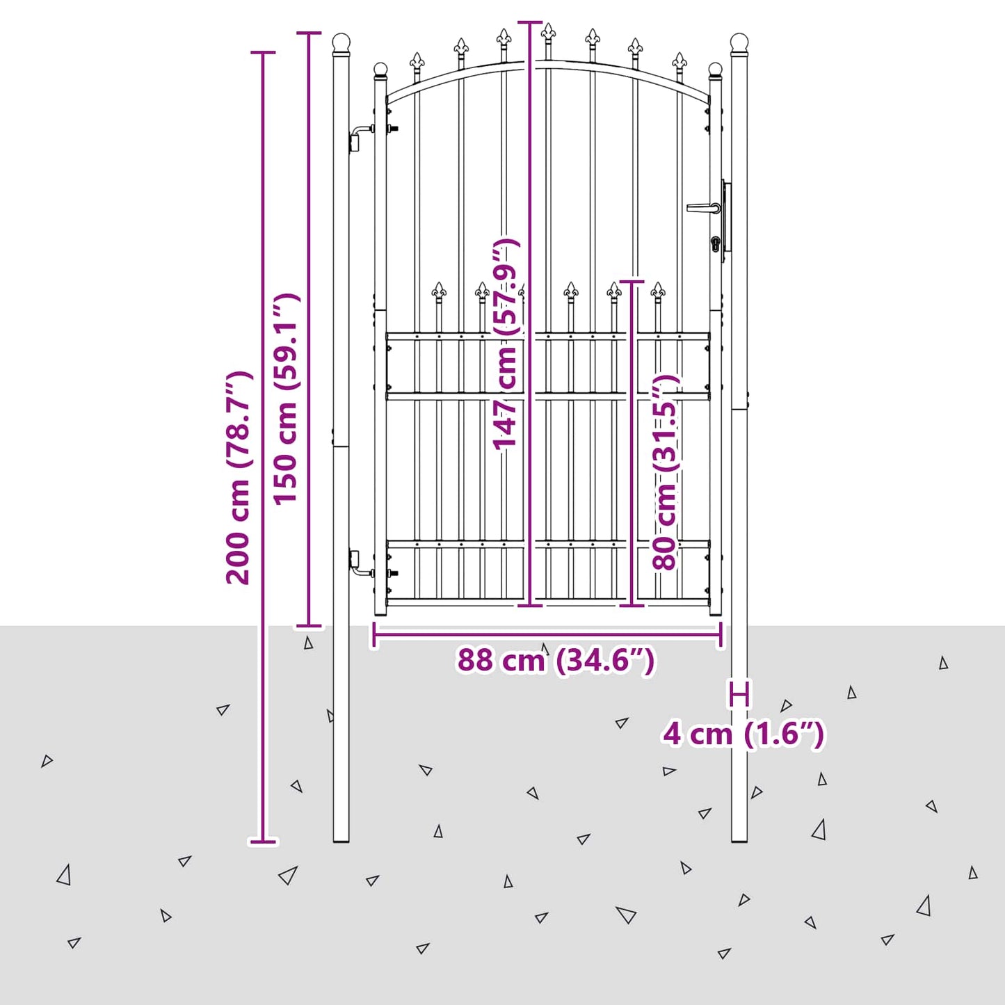 Zauntor mit Spitzen mit Schloss Schwarz 100 x 200 cm