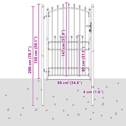 Zauntor mit Spitzen mit Schloss Schwarz 100 x 200 cm