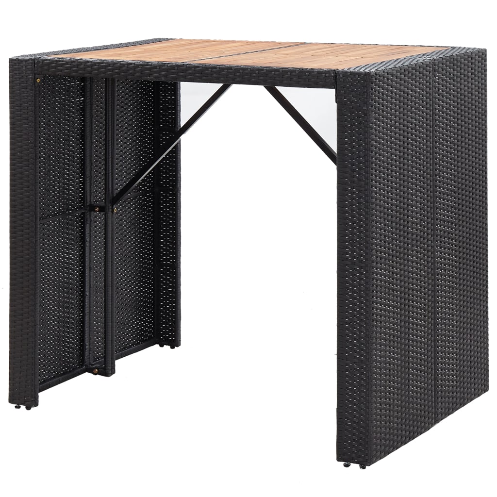 vidaXL 5-tlg. Garten-Bar-Set Poly Rattan und Akazienholz Schwarz