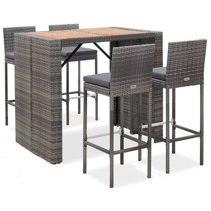 vidaXL 5-tlg. Garten-Bar-Set Poly Rattan und Akazienholz Grau