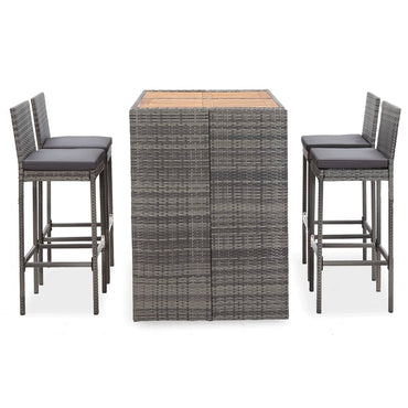 vidaXL 5-tlg. Garten-Bar-Set Poly Rattan und Akazienholz Grau