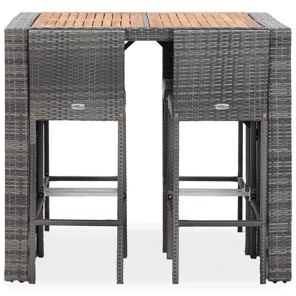vidaXL 5-tlg. Garten-Bar-Set Poly Rattan und Akazienholz Grau