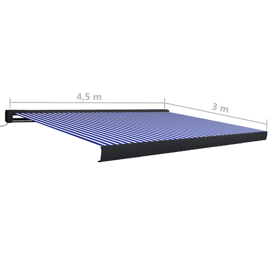 vidaXL Kassettenmarkise mit Motor 450x300 cm Blau und Weiß
