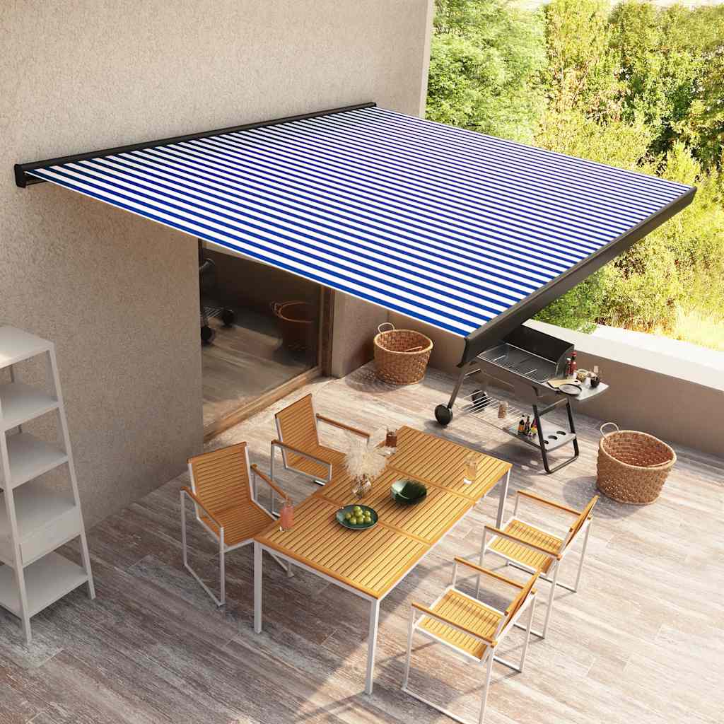 vidaXL Kassettenmarkise mit Motor 500x300 cm Blau und Weiß