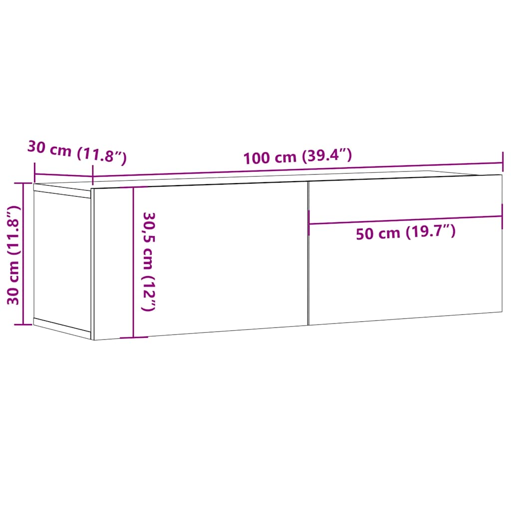 vidaXL Meuble TV Noir 100x30x30 cm Bois d'ingénierie