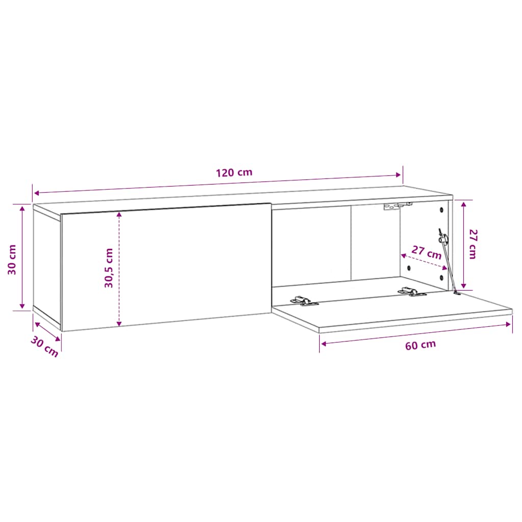 vidaXL Meuble TV Noir 120x30x30 cm Bois d'ingénierie