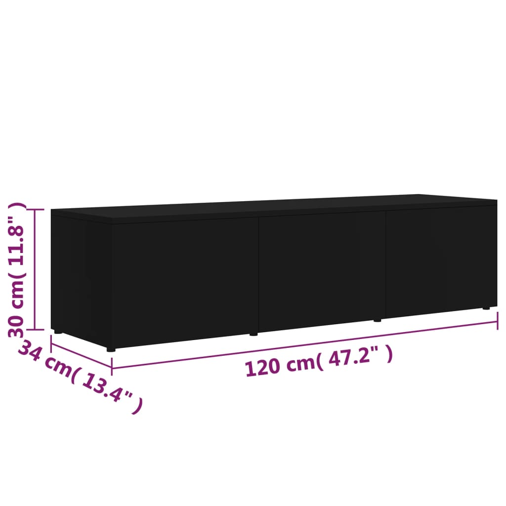 vidaXL Meuble TV Noir 120x34x30 cm Bois d'ingénierie
