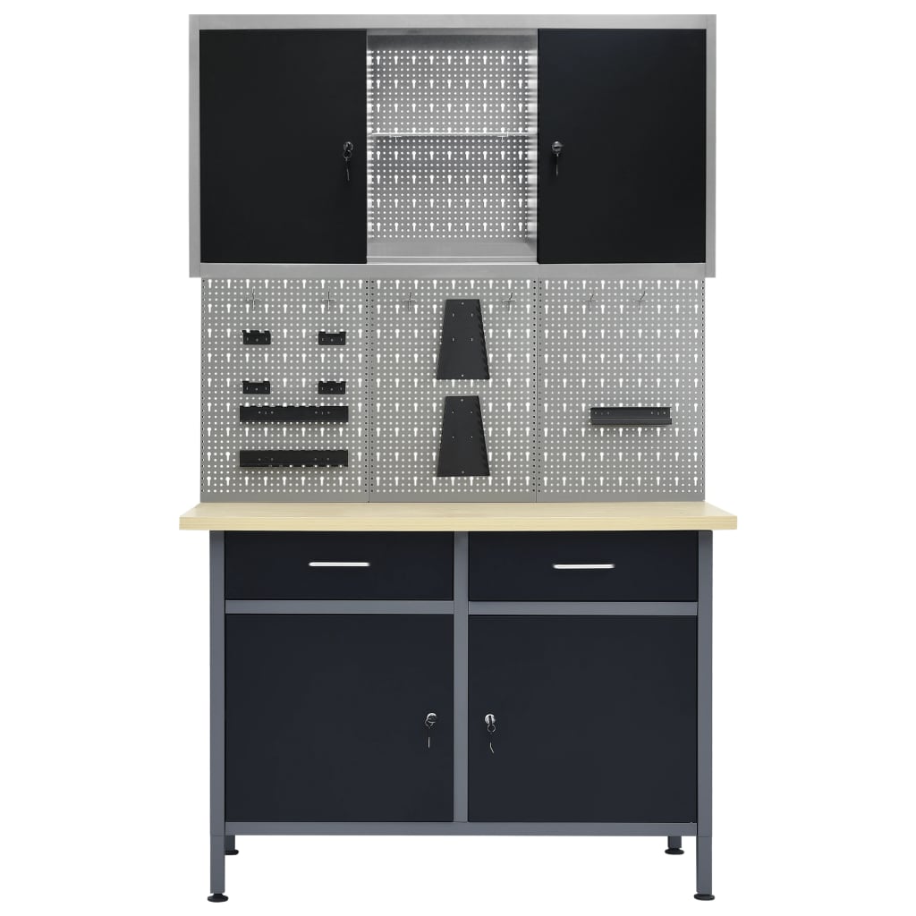 vidaXL Werkbank mit 3 Werkzeugwänden und 1 Wandschrank