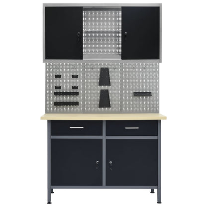 vidaXL Werkbank mit 3 Werkzeugwänden und 1 Wandschrank