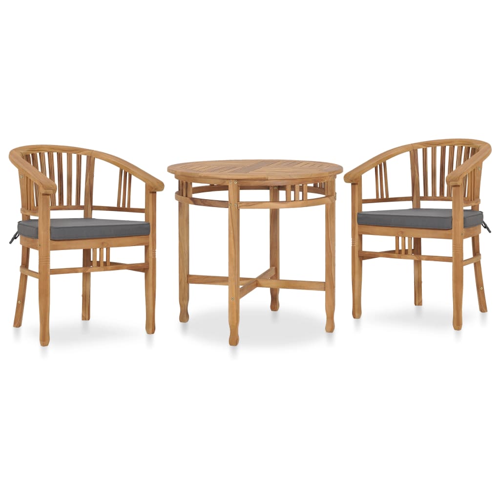 vidaXL 3-tlg. Garten-Essgruppe mit Sitzpolstern Teak Massivholz