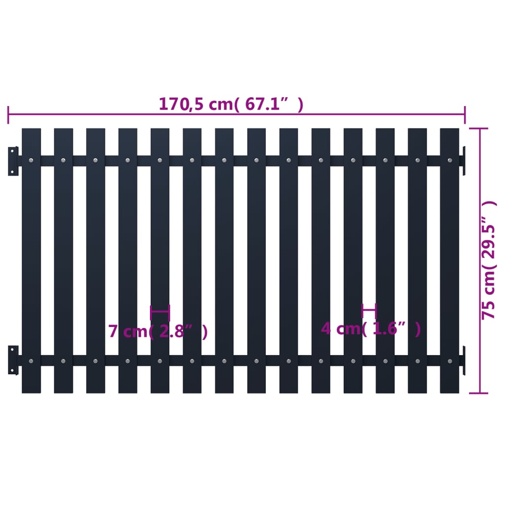 vidaXL Panneau de clôture anthracite 178 x 75 cm en acier enduit de poudre