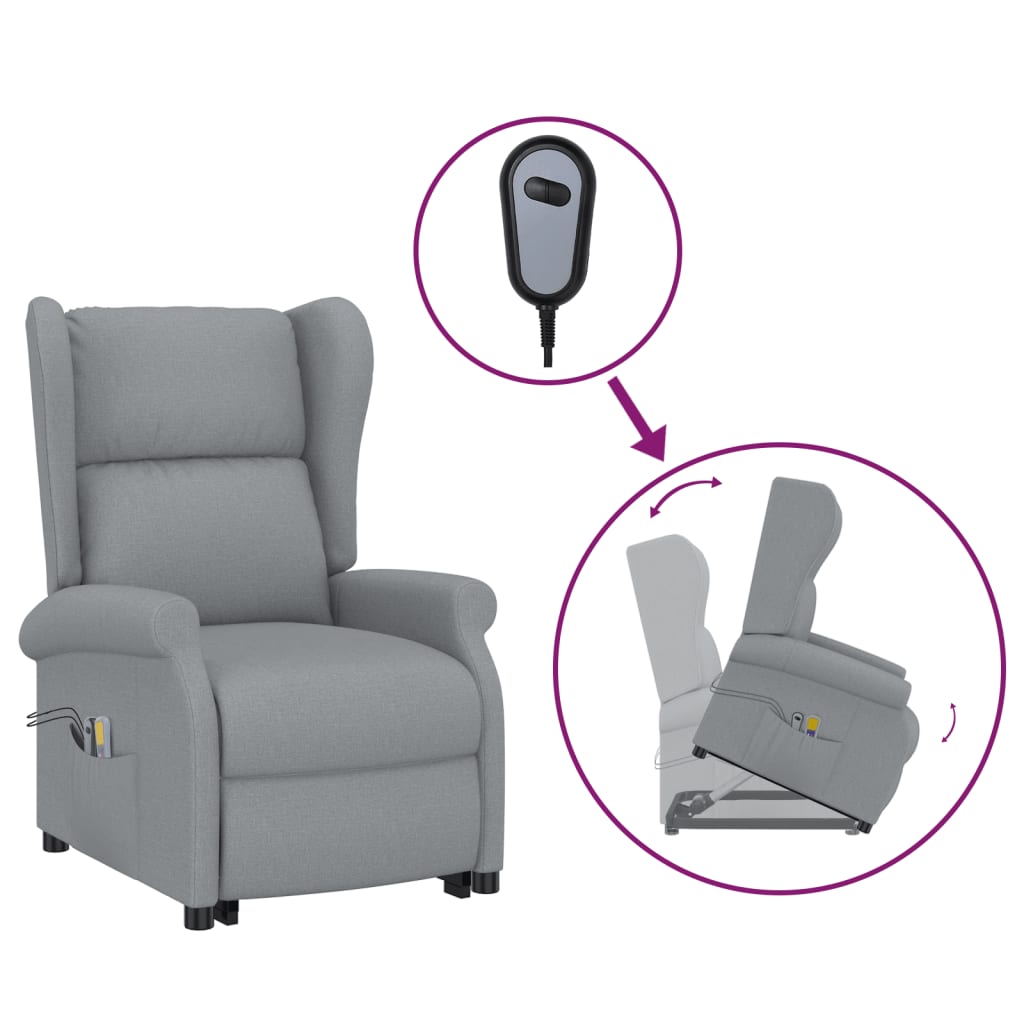 vidaXL Massagesessel mit Aufstehhilfe Hellgrau Stoff