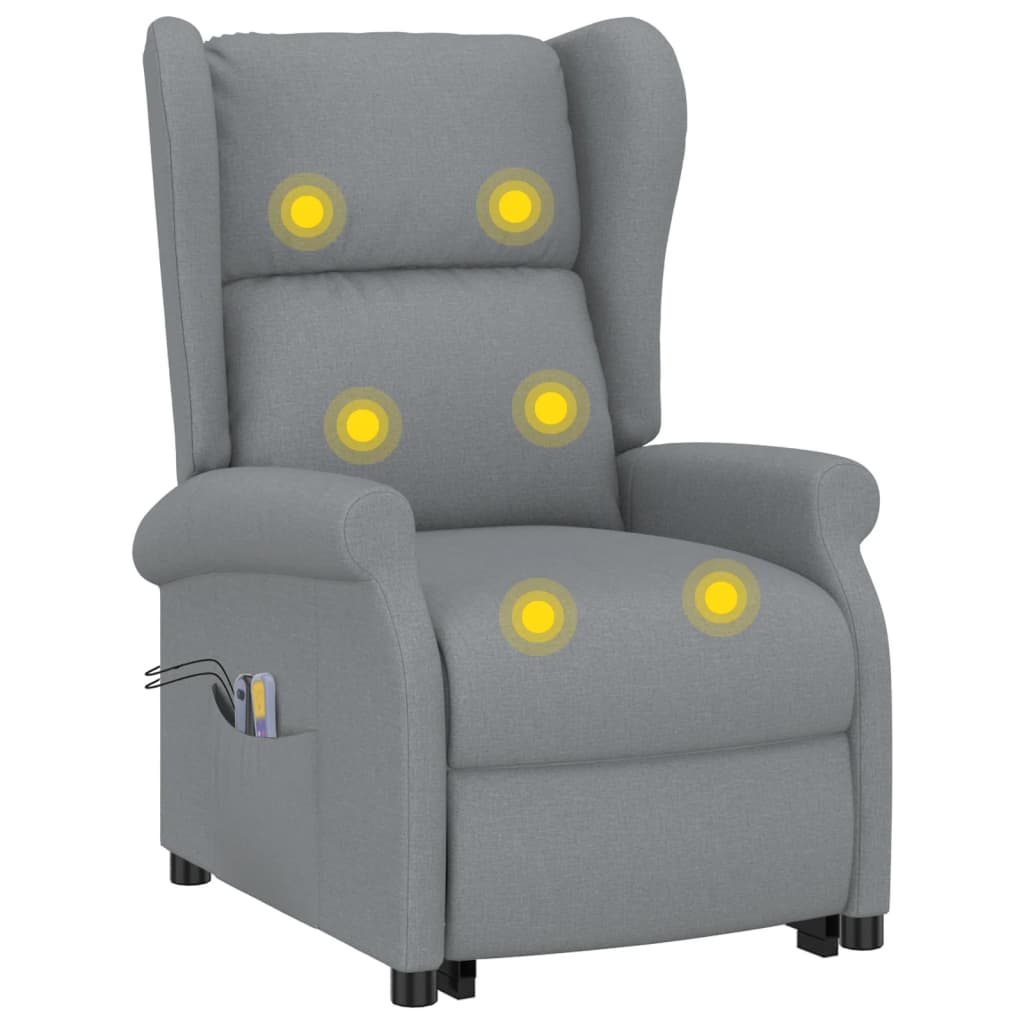 vidaXL Massagesessel mit Aufstehhilfe Hellgrau Stoff