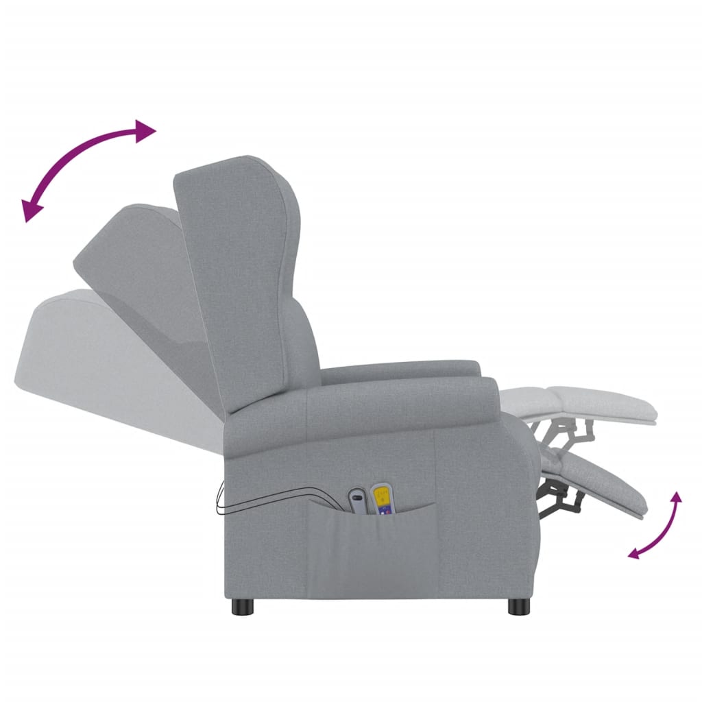 vidaXL Massagesessel mit Aufstehhilfe Hellgrau Stoff