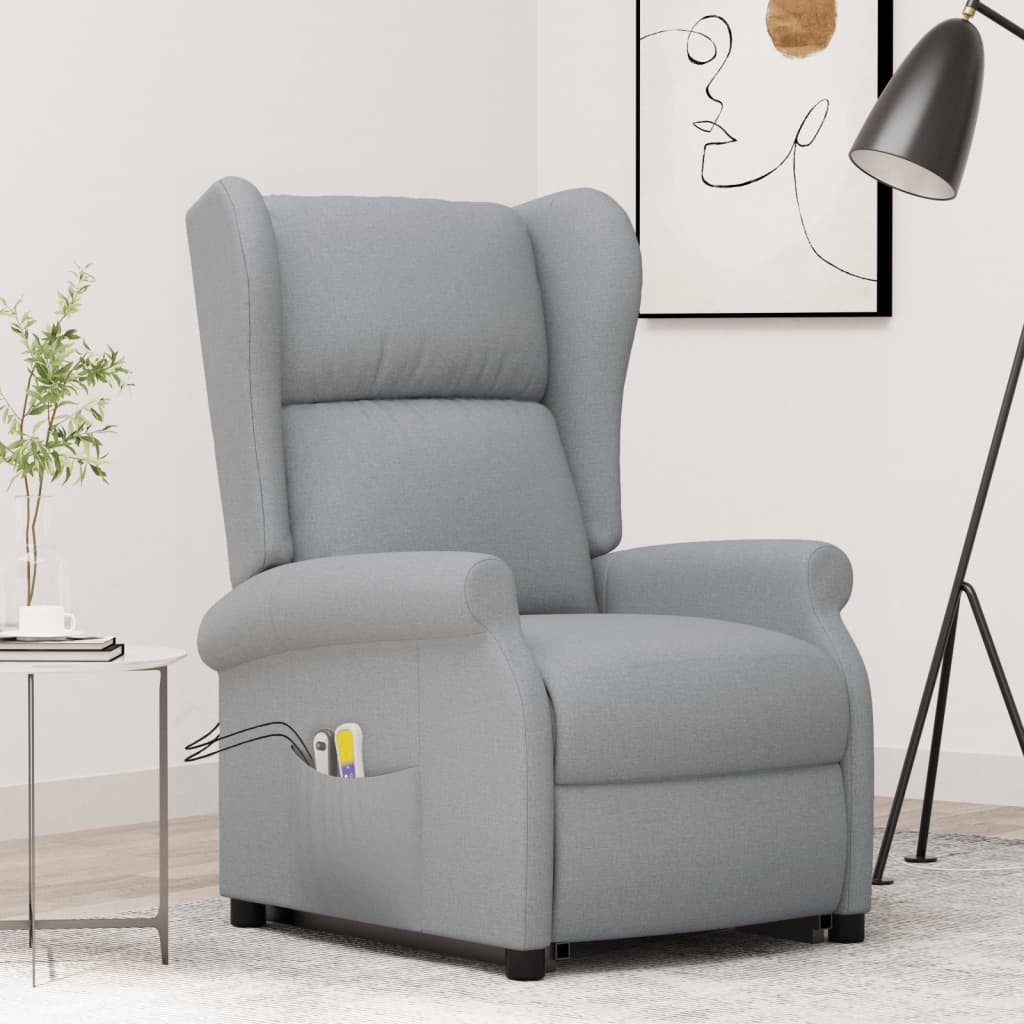 vidaXL Massagesessel mit Aufstehhilfe Hellgrau Stoff