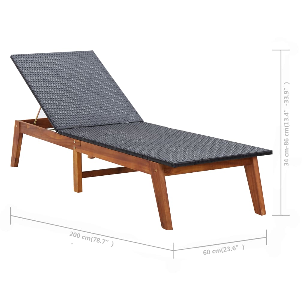 vidaXL Sonnenliegen 2 Stk. mit Tisch Poly Rattan und Massivholz Akazie