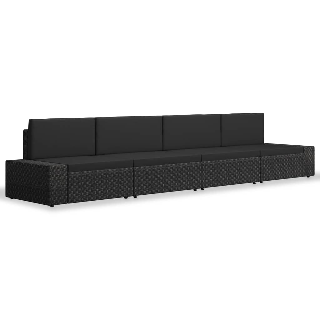 vidaXL Salon de jardin 4 pièces en résine tressée Noir