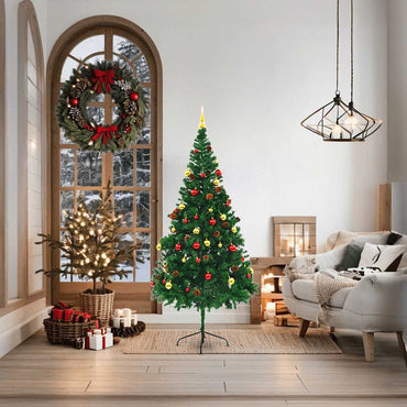 vidaXL Künstlicher Weihnachtsbaum mit Beleuchtung & Kugeln Grün 180 cm