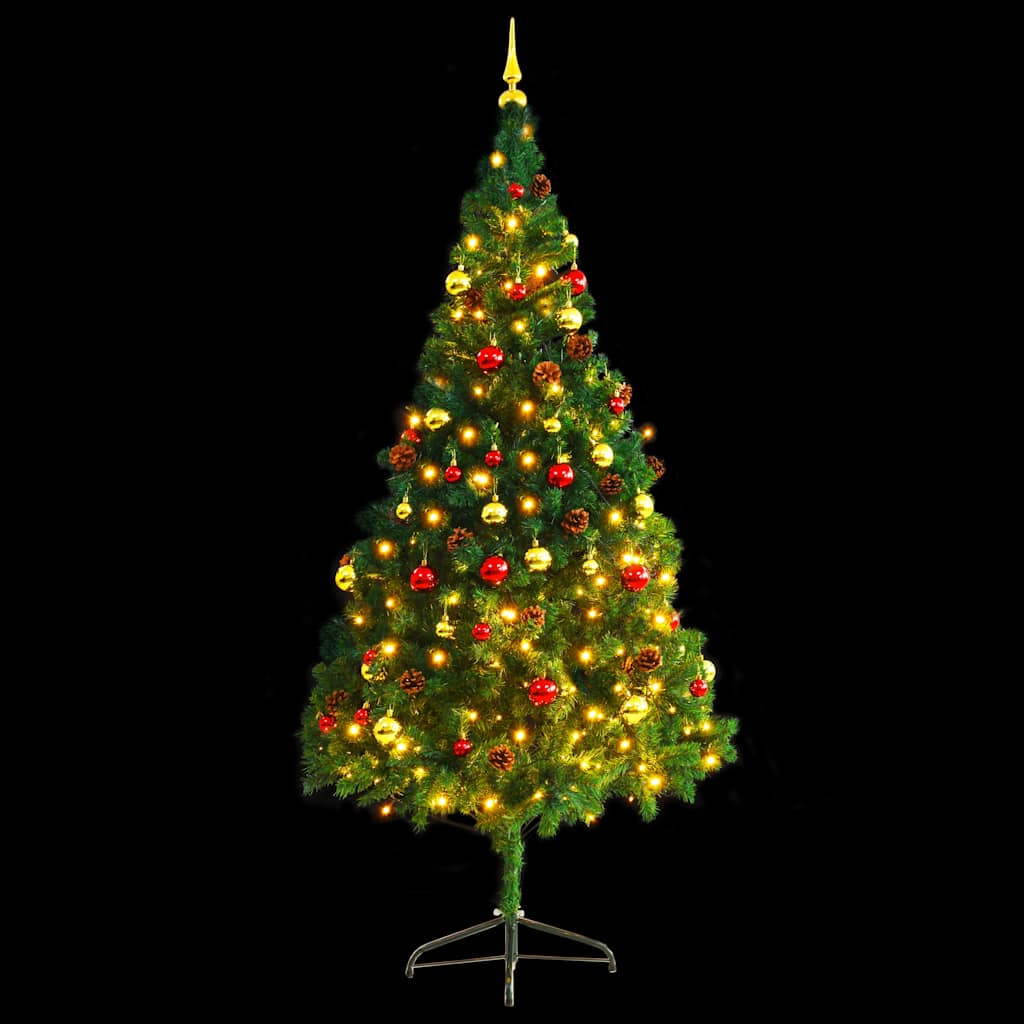 vidaXL Künstlicher Weihnachtsbaum mit Beleuchtung & Kugeln Grün 210 cm