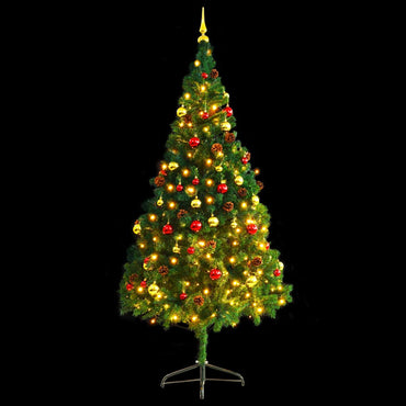vidaXL Künstlicher Weihnachtsbaum mit Beleuchtung & Kugeln Grün 210 cm