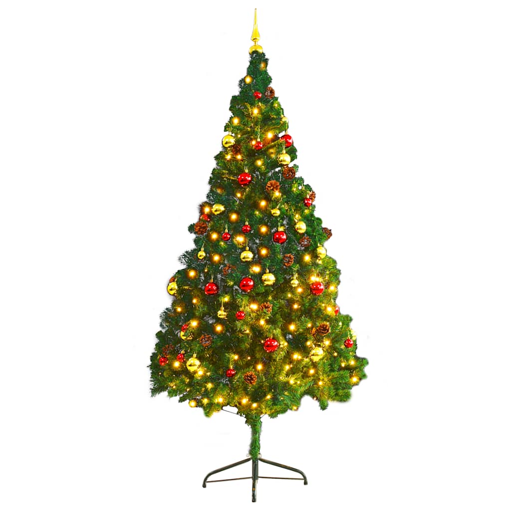 vidaXL Künstlicher Weihnachtsbaum mit Beleuchtung & Kugeln Grün 210 cm