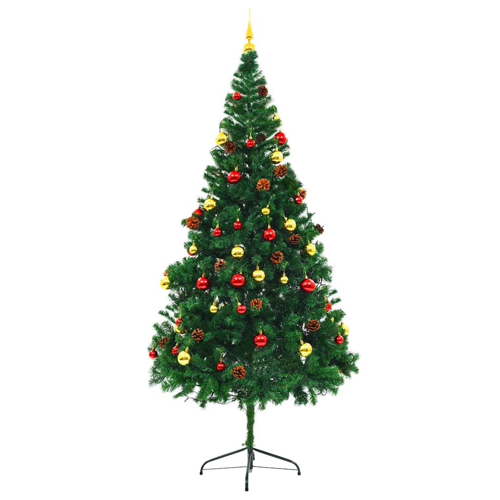 vidaXL Künstlicher Weihnachtsbaum mit Beleuchtung & Kugeln Grün 210 cm