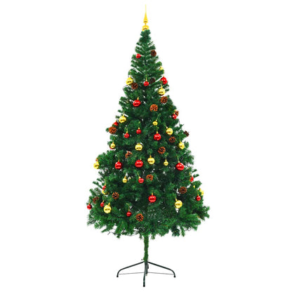 vidaXL Künstlicher Weihnachtsbaum mit Beleuchtung & Kugeln Grün 210 cm