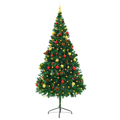 vidaXL Künstlicher Weihnachtsbaum mit Beleuchtung & Kugeln Grün 210 cm