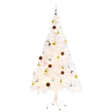 vidaXL Künstlicher Weihnachtsbaum mit Beleuchtung & Kugeln Weiß 150 cm