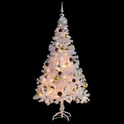 vidaXL Künstlicher Weihnachtsbaum mit Beleuchtung & Kugeln Weiß 150 cm
