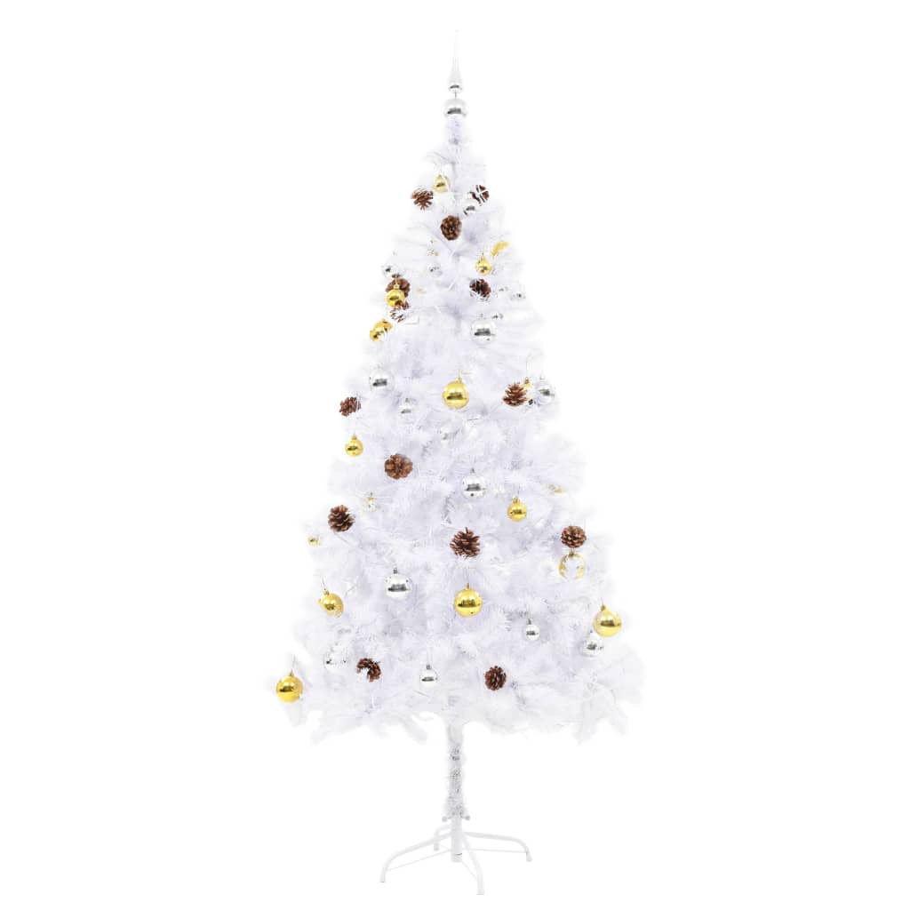 vidaXL Künstlicher Weihnachtsbaum mit Beleuchtung & Kugeln Weiß 180 cm