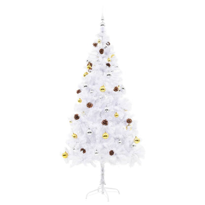 vidaXL Künstlicher Weihnachtsbaum mit Beleuchtung & Kugeln Weiß 180 cm