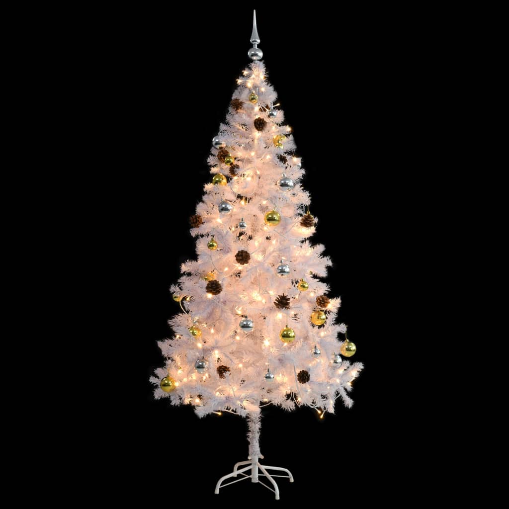 vidaXL Künstlicher Weihnachtsbaum mit Beleuchtung & Kugeln Weiß 180 cm
