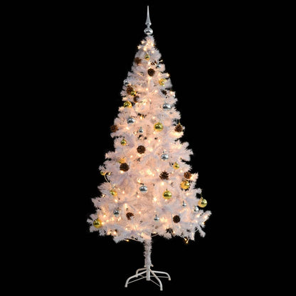 vidaXL Künstlicher Weihnachtsbaum mit Beleuchtung & Kugeln Weiß 180 cm