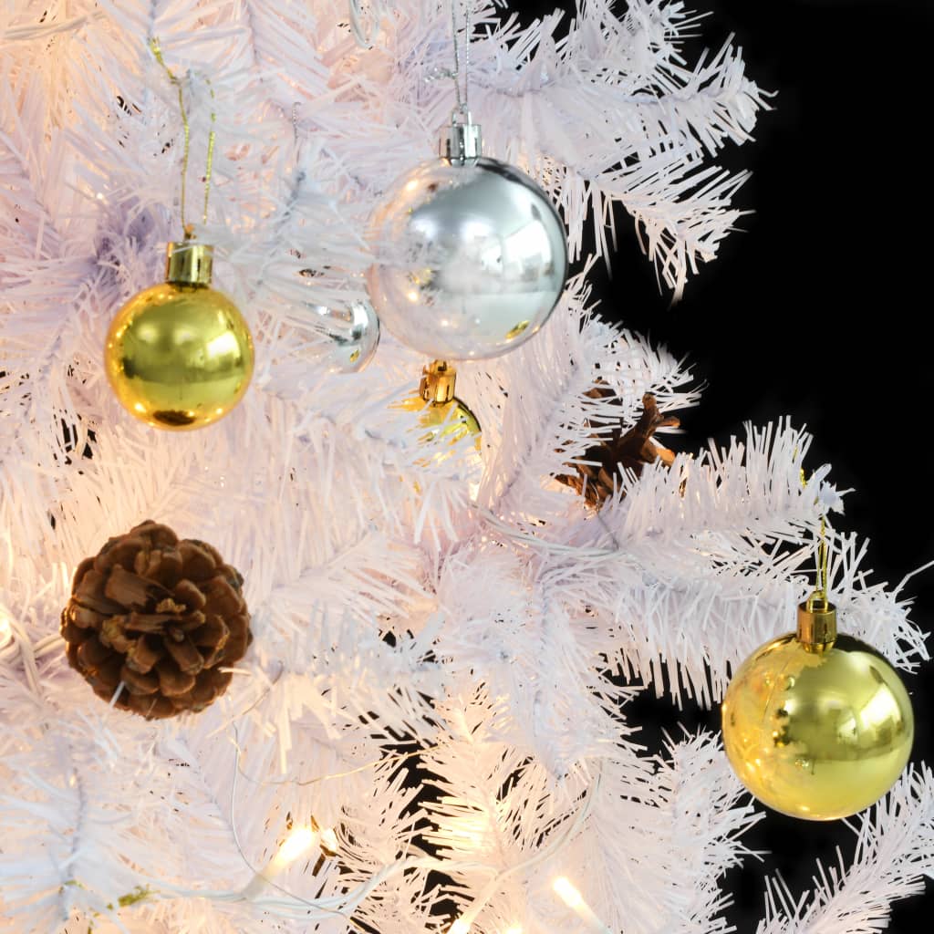 vidaXL Künstlicher Weihnachtsbaum mit Beleuchtung & Kugeln Weiß 180 cm