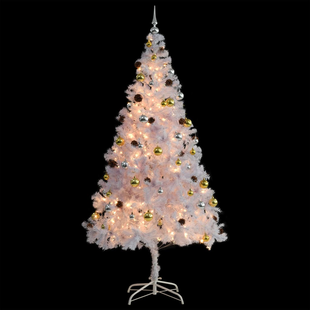 vidaXL Künstlicher Weihnachtsbaum mit Beleuchtung & Kugeln Weiß 210 cm