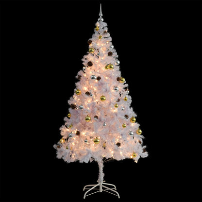 vidaXL Künstlicher Weihnachtsbaum mit Beleuchtung & Kugeln Weiß 210 cm