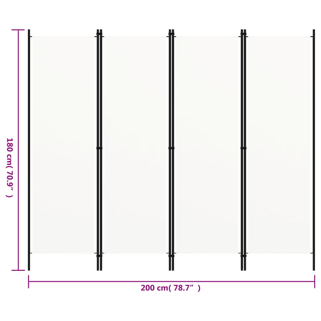 vidaXL 4-tlg. Raumteiler Weiß 200x180 cm