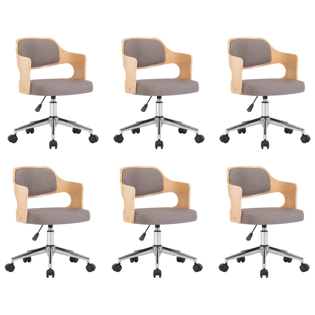 vidaXL Drehbare Esszimmerstühle 6 Stk. Taupe Bugholz und Stoff