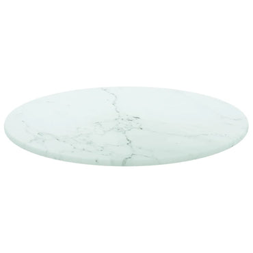 vidaXL Plateau de table Blanc Ø30x0,8 cm Verre trempé aspect marbre