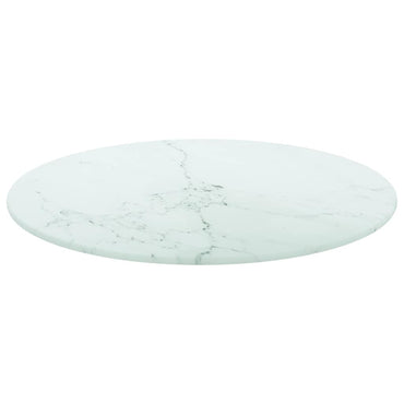 vidaXL Plateau de table Blanc Ø40x0,8 cm Verre trempé aspect marbre