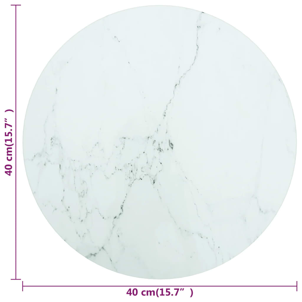 vidaXL Plateau de table Blanc Ø40x0,8 cm Verre trempé aspect marbre