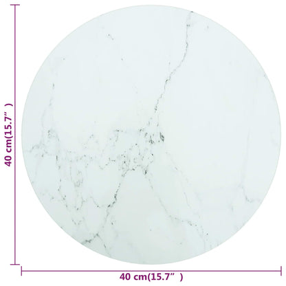vidaXL Plateau de table Blanc Ø40x0,8 cm Verre trempé aspect marbre