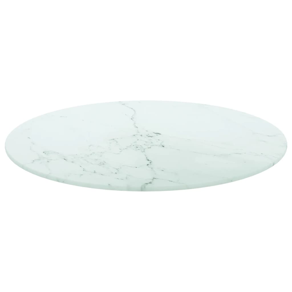 vidaXL Plateau de table Verre trempé aspect marbre Blanc Ø50x0,8 cm