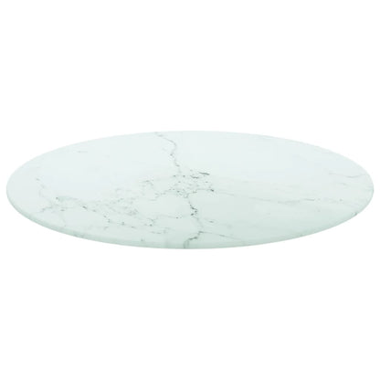 vidaXL Plateau de table Verre trempé aspect marbre Blanc Ø50x0,8 cm