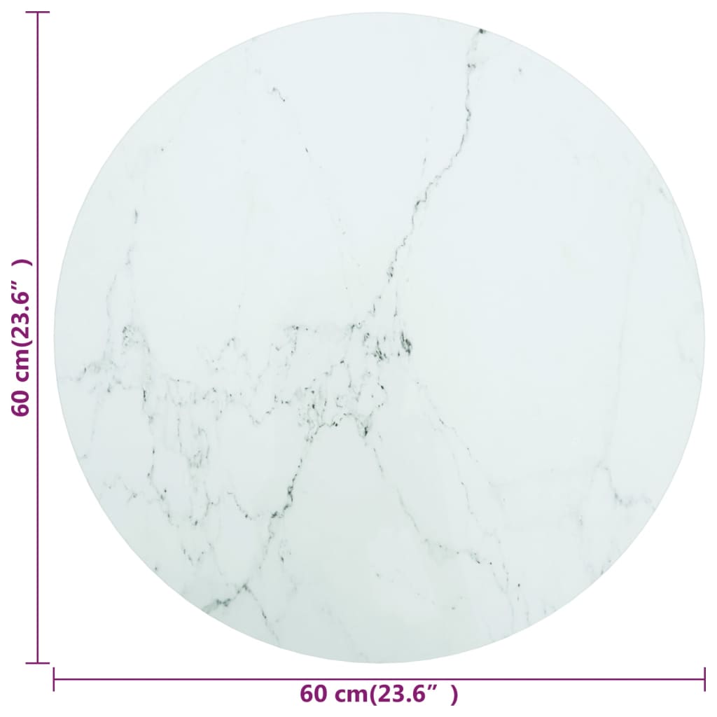 vidaXL Plateau de table Blanc Ø60x0,8 cm Verre trempé aspect marbre