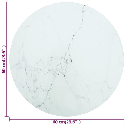 vidaXL Plateau de table Blanc Ø60x0,8 cm Verre trempé aspect marbre