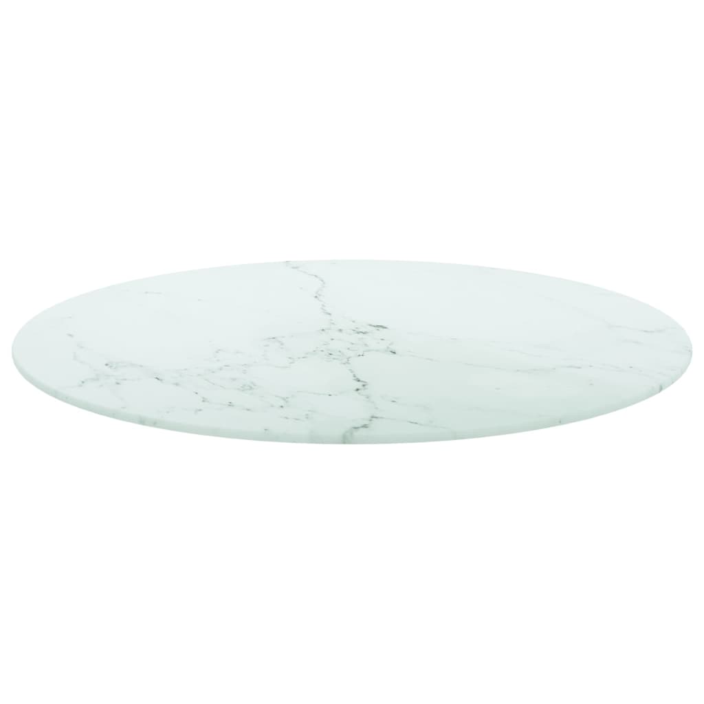 vidaXL Plateau de table Blanc Ø70x0,8 cm Verre trempé aspect marbre