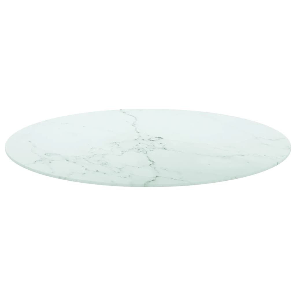 vidaXL Plateau de table Blanc Ø80x1 cm Verre trempé aspect marbre
