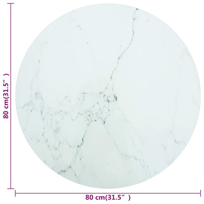 vidaXL Plateau de table Blanc Ø80x1 cm Verre trempé aspect marbre